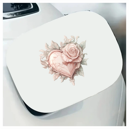 Heart Rose Pink Leaves Vinyl Sticker Decal