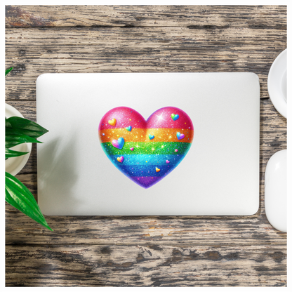 Rainbow Heart Sparkles Glitter Vinyl Sticker Decal
