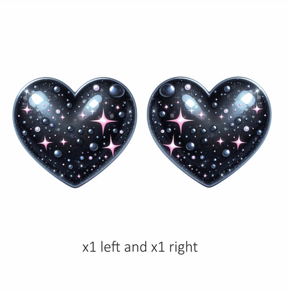 Black Sparkling Heart Shaped Object Stars Vinyl Sticker Decal