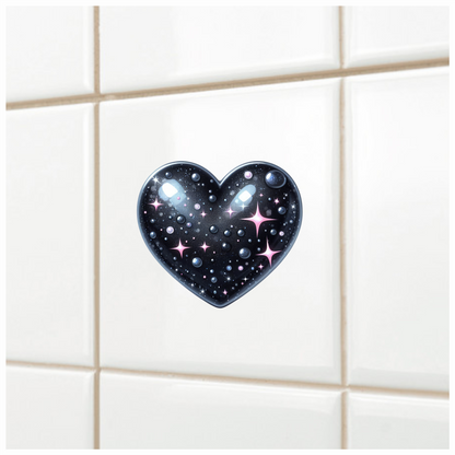 Black Sparkling Heart Shaped Object Stars Vinyl Sticker Decal