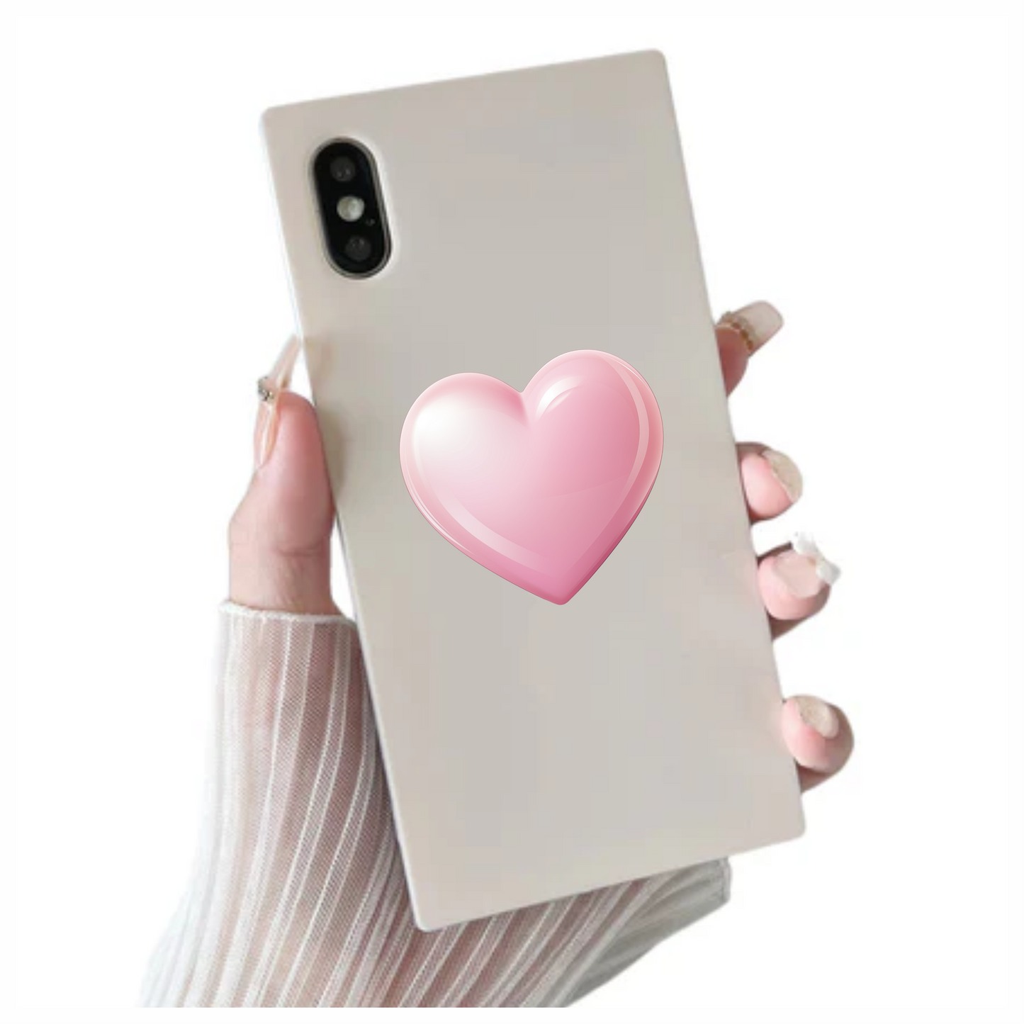 Pink Heart Shiny Smooth Round Shape Vinyl Sticker Decal