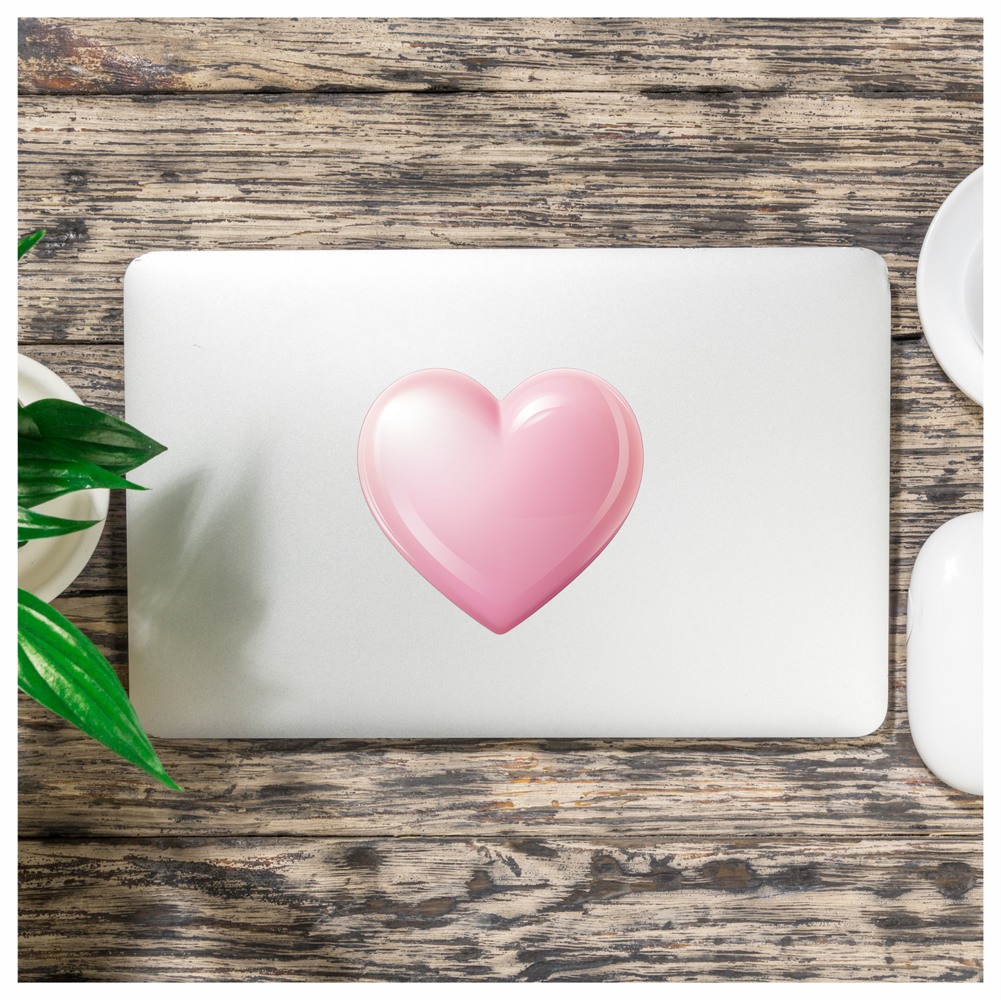 Pink Heart Shiny Smooth Round Shape Vinyl Sticker Decal