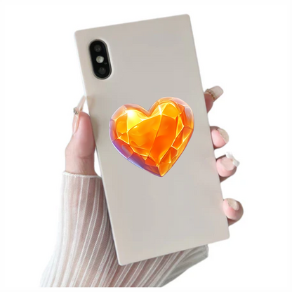 Orange Heart Shiny Transparent Solid Vinyl Sticker Decal