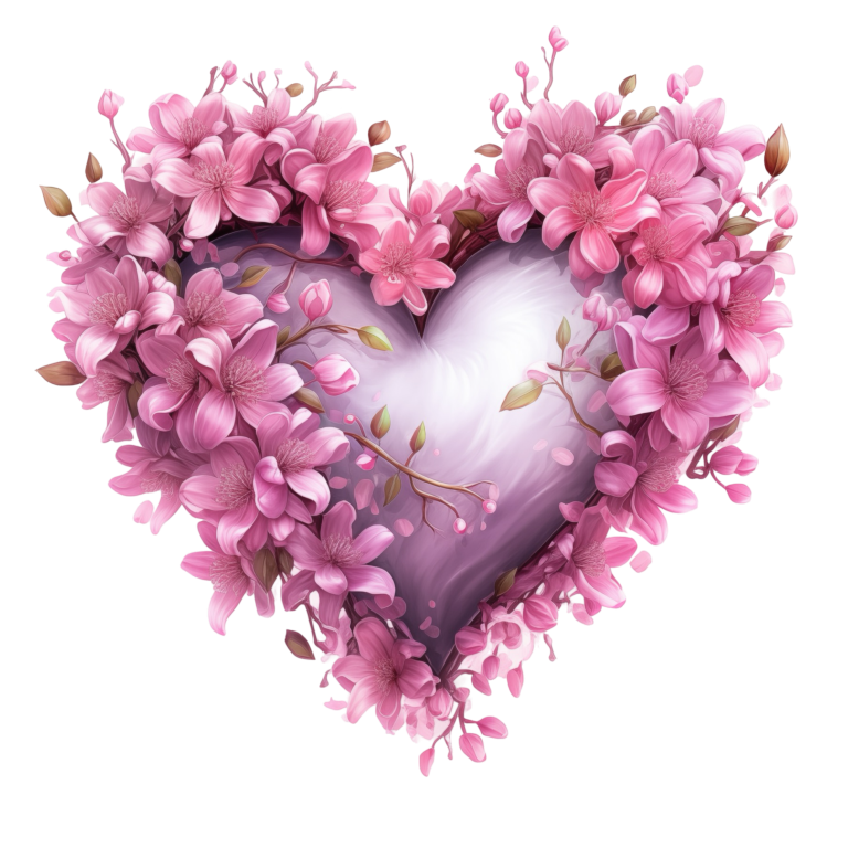 Pink Heart Flowers Blooming Spring Vinyl Sticker Decal