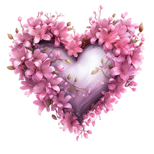 Pink Heart Flowers Blooming Spring Vinyl Sticker Decal