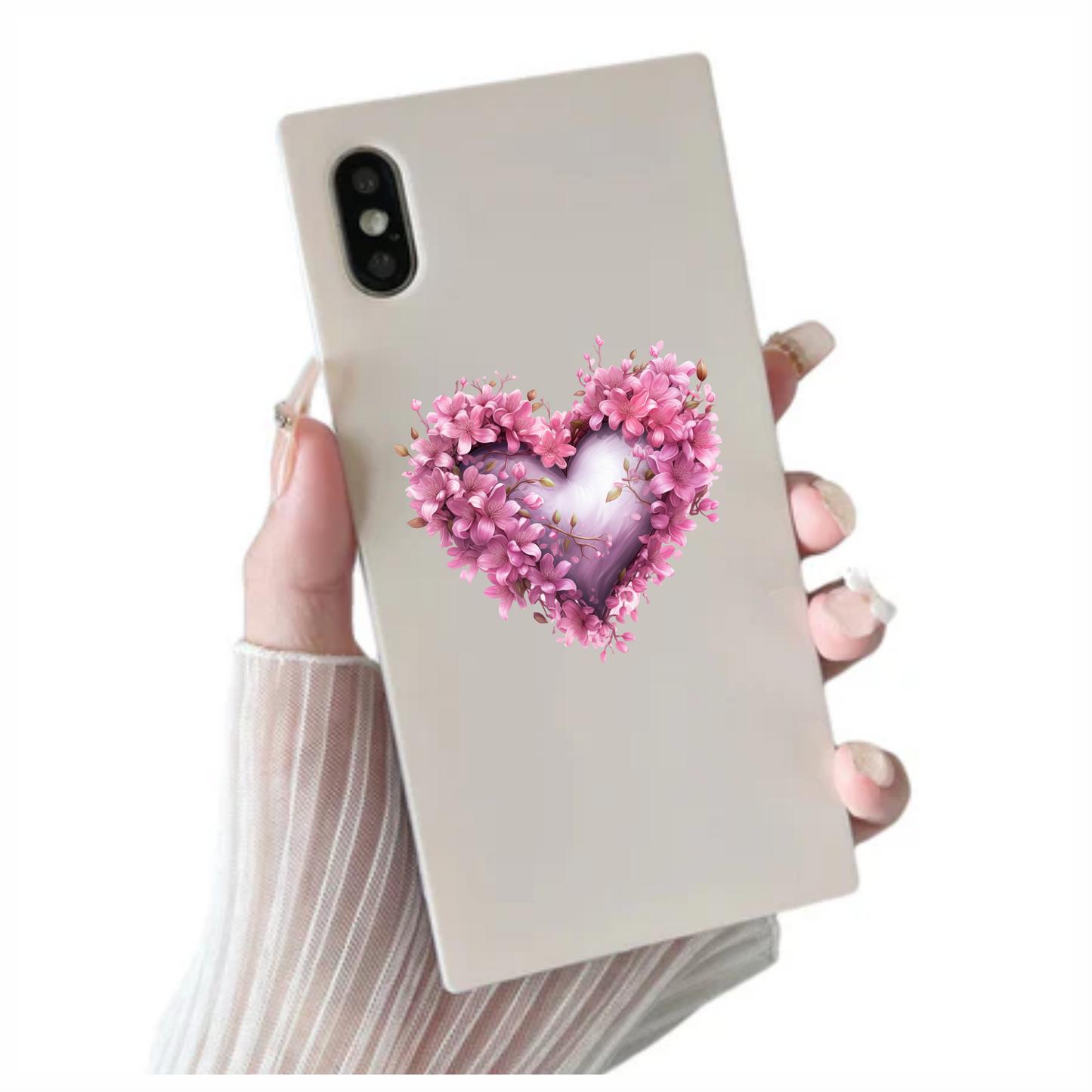 Pink Heart Flowers Blooming Spring Vinyl Sticker Decal
