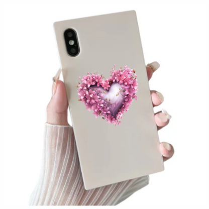 Pink Heart Flowers Blooming Spring Vinyl Sticker Decal