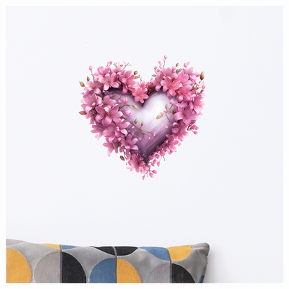 Pink Heart Flowers Blooming Spring Vinyl Sticker Decal