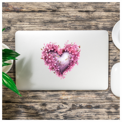 Pink Heart Flowers Blooming Spring Vinyl Sticker Decal