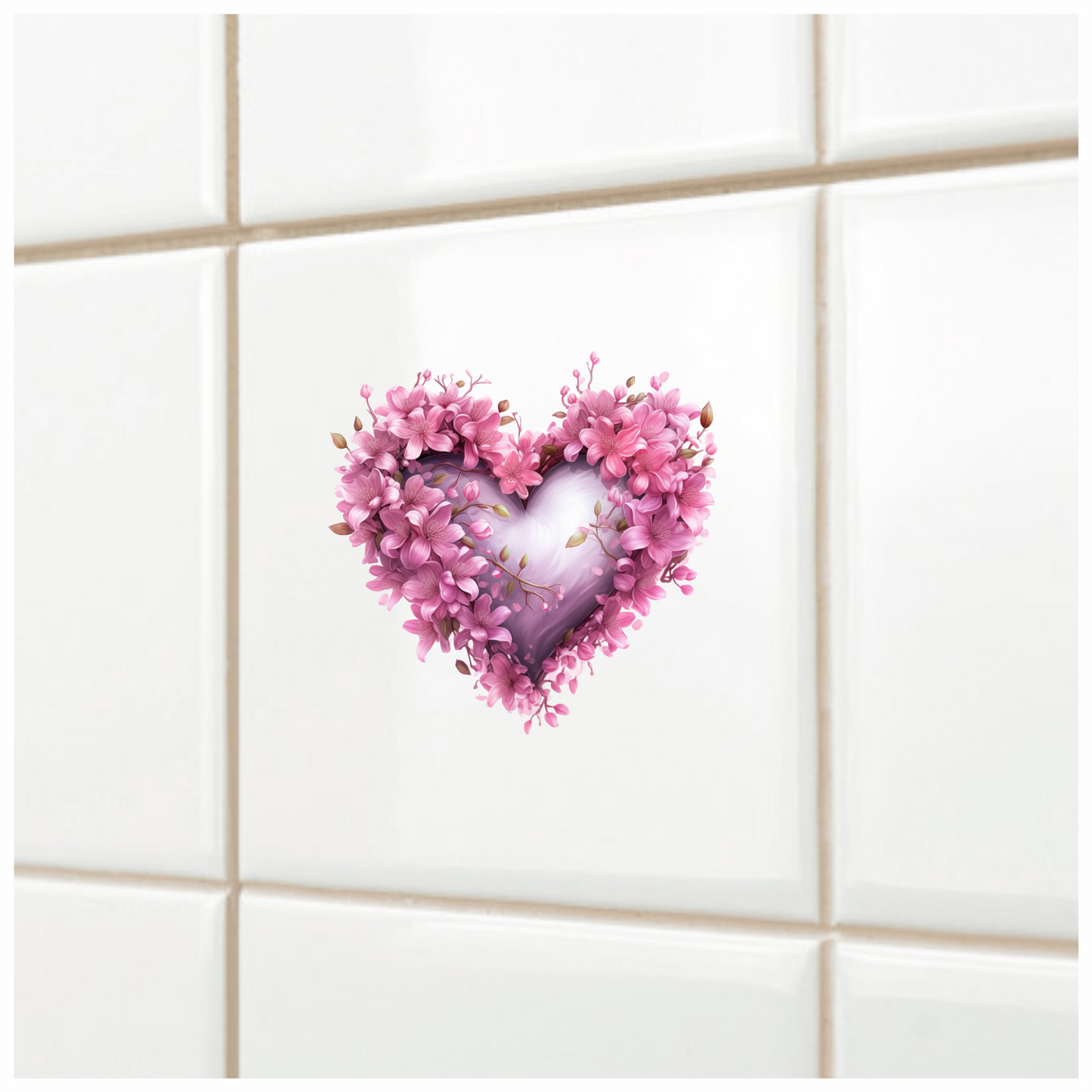 Pink Heart Flowers Blooming Spring Vinyl Sticker Decal