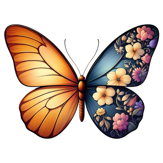 Orange Butterfly Floral Blue Vinyl Sticker Decal