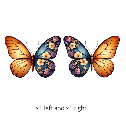 Orange Butterfly Floral Blue Vinyl Sticker Decal