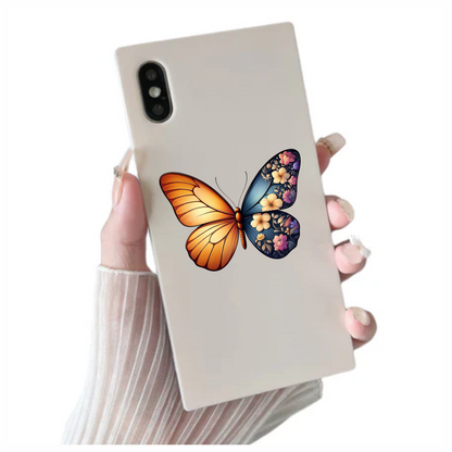 Orange Butterfly Floral Blue Vinyl Sticker Decal