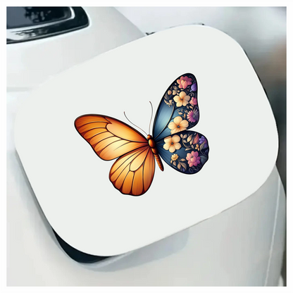 Orange Butterfly Floral Blue Vinyl Sticker Decal