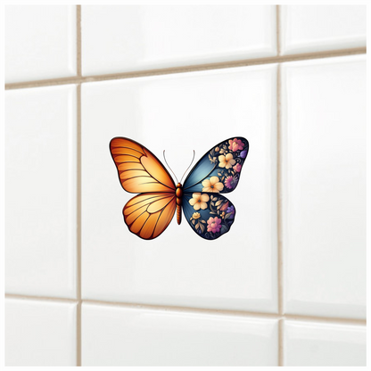 Orange Butterfly Floral Blue Vinyl Sticker Decal
