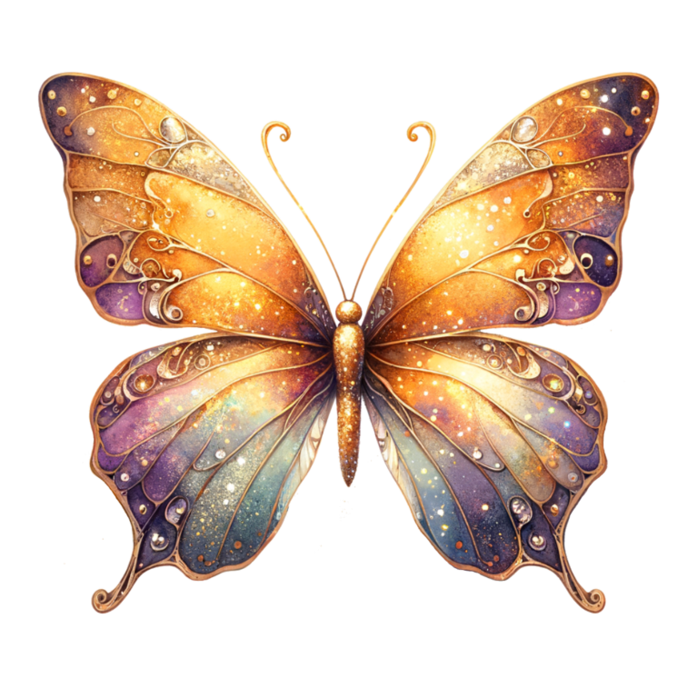 Butterfly Orange Sparkles Purple Wings Vinyl Sticker Decal