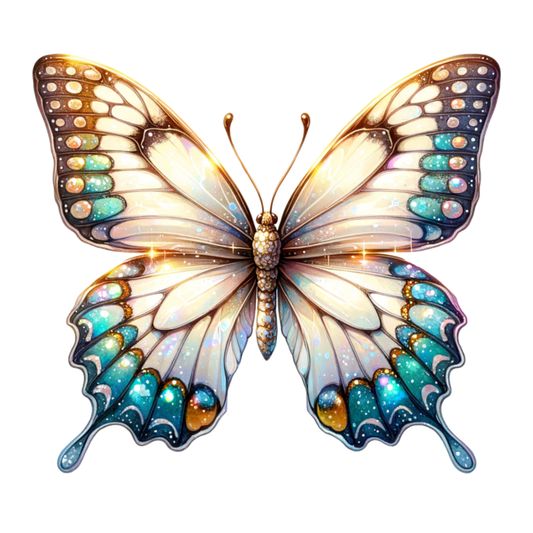 Butterfly White Blue Sparkles Elegant Wings Vinyl Sticker Decal