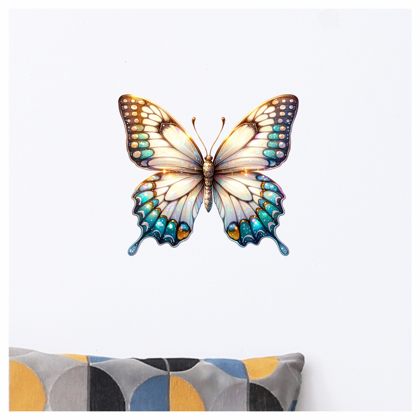 Butterfly White Blue Sparkles Elegant Wings Vinyl Sticker Decal