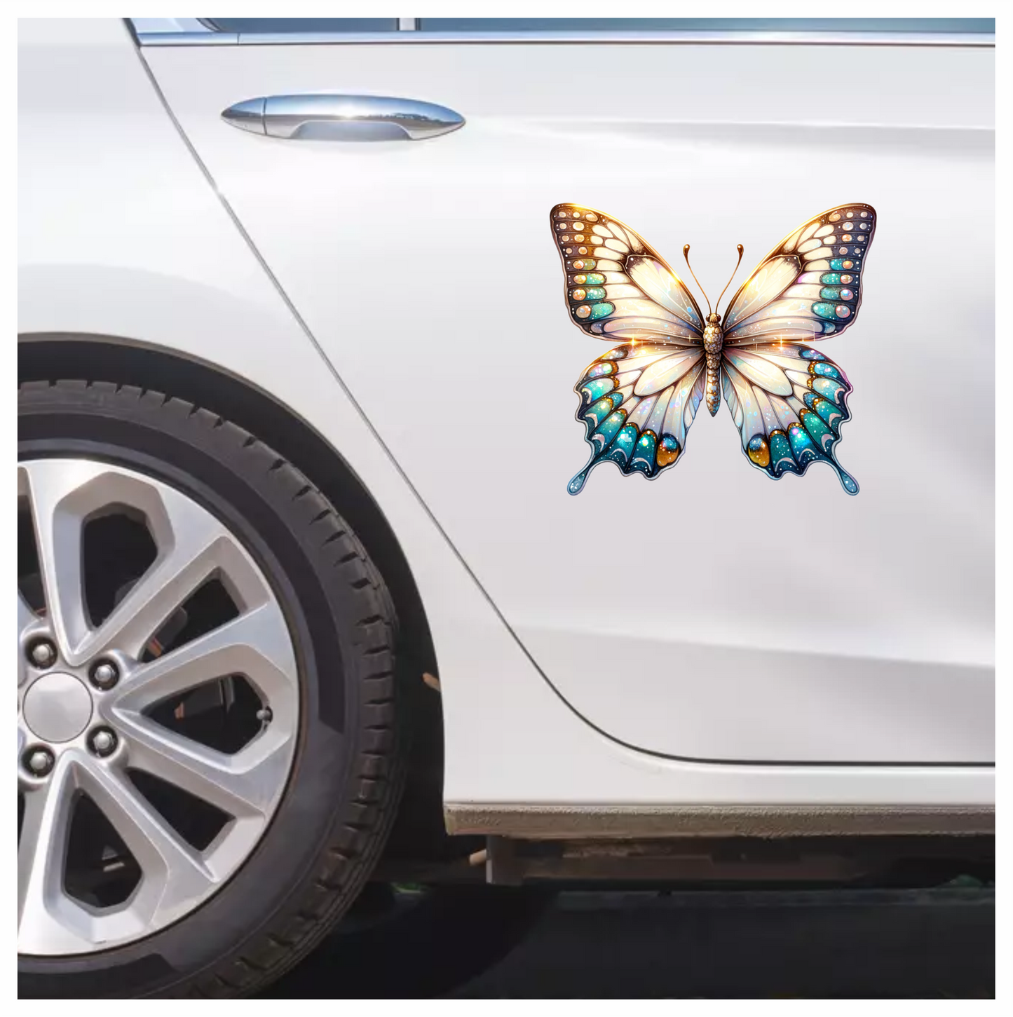 Butterfly White Blue Sparkles Elegant Wings Vinyl Sticker Decal