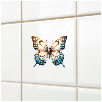 Butterfly White Blue Sparkles Elegant Wings Vinyl Sticker Decal
