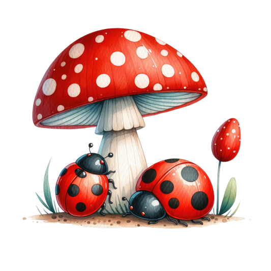 Red Mushroom Ladybug Green Grass Vinyl Sticker Decal