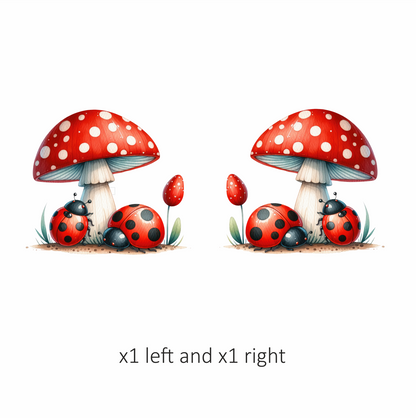 Red Mushroom Ladybug Green Grass Vinyl Sticker Decal