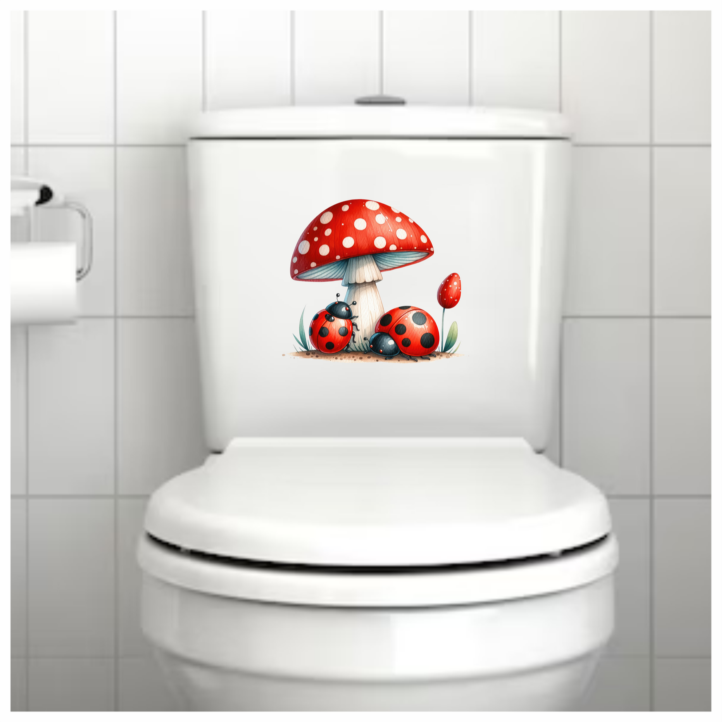Red Mushroom Ladybug Green Grass Vinyl Sticker Decal