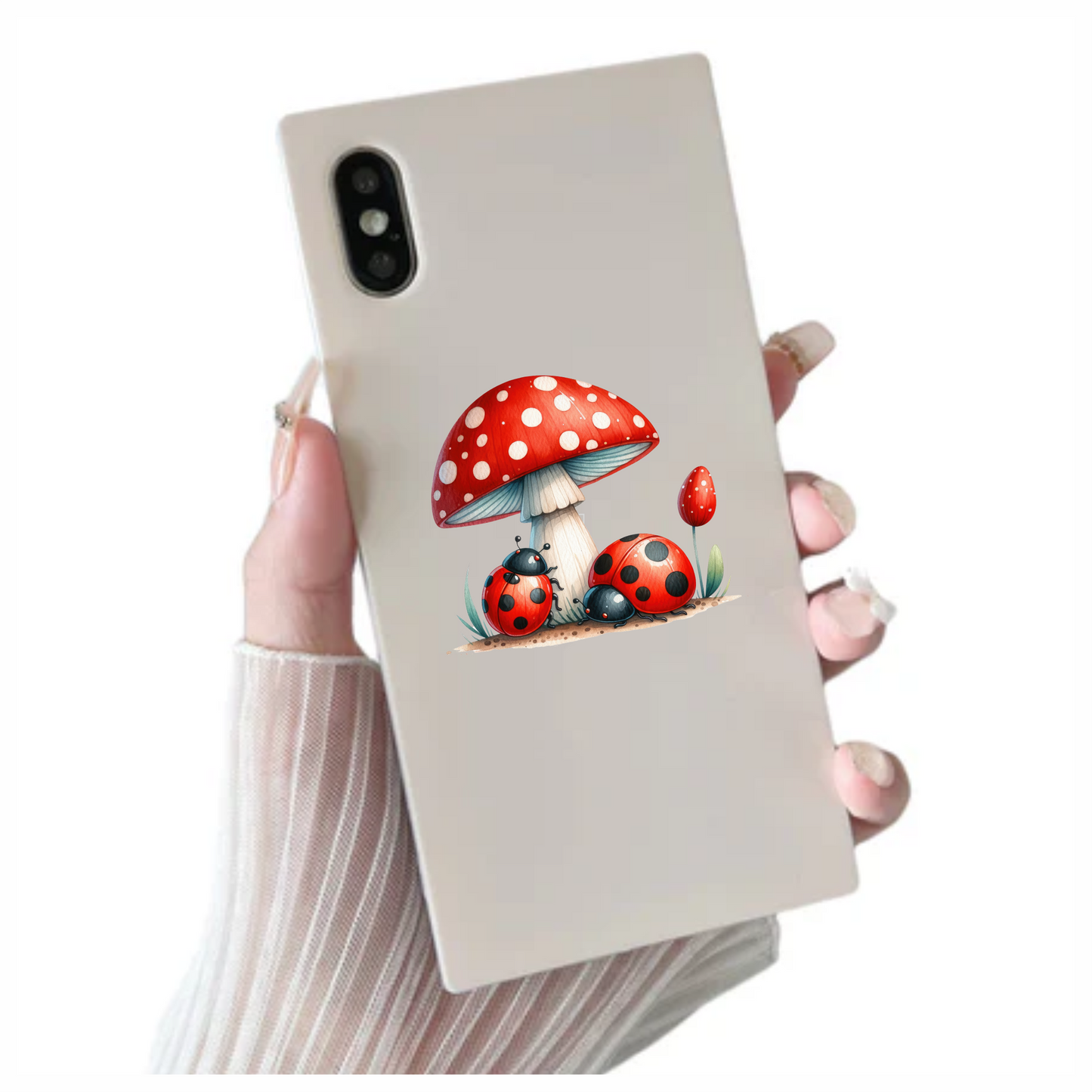 Red Mushroom Ladybug Green Grass Vinyl Sticker Decal