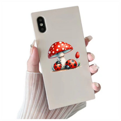 Red Mushroom Ladybug Green Grass Vinyl Sticker Decal