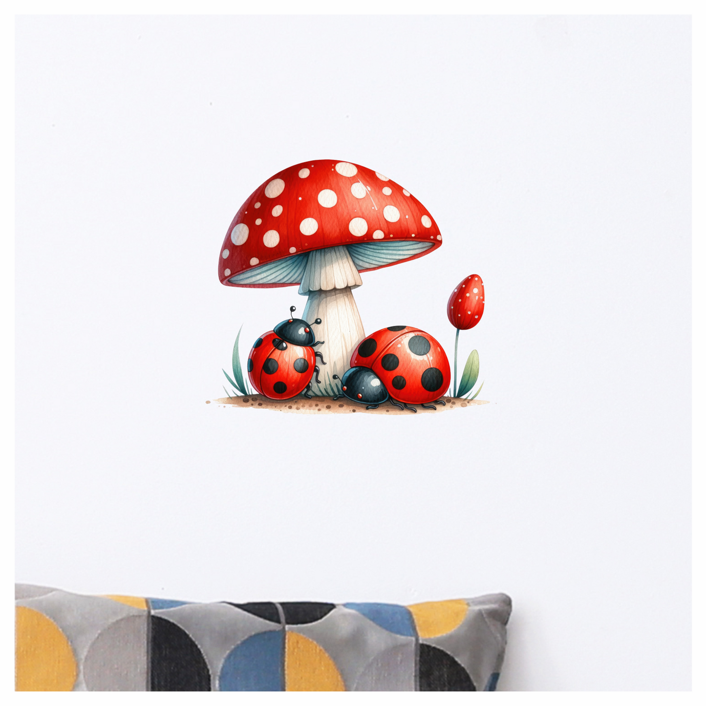 Red Mushroom Ladybug Green Grass Vinyl Sticker Decal