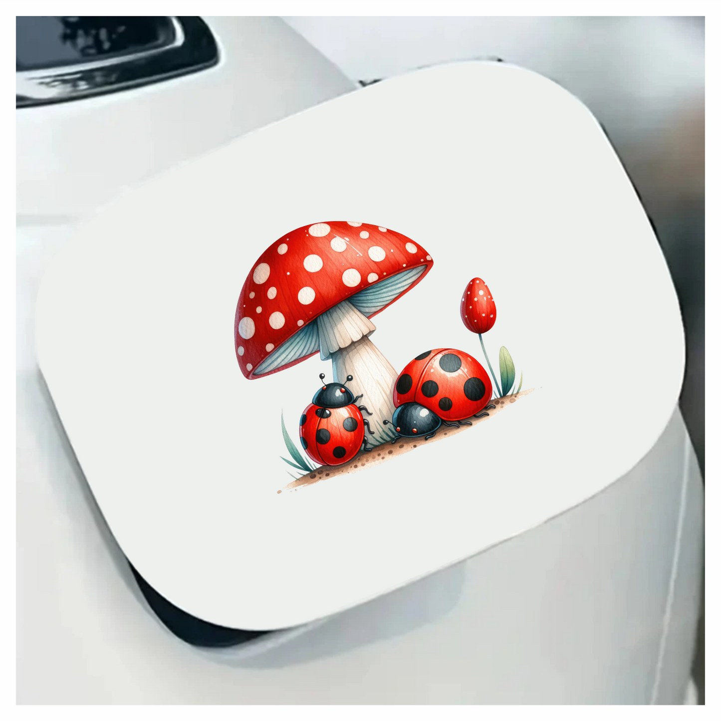 Red Mushroom Ladybug Green Grass Vinyl Sticker Decal