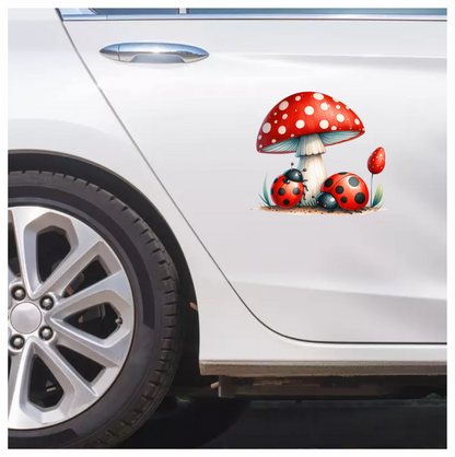 Red Mushroom Ladybug Green Grass Vinyl Sticker Decal