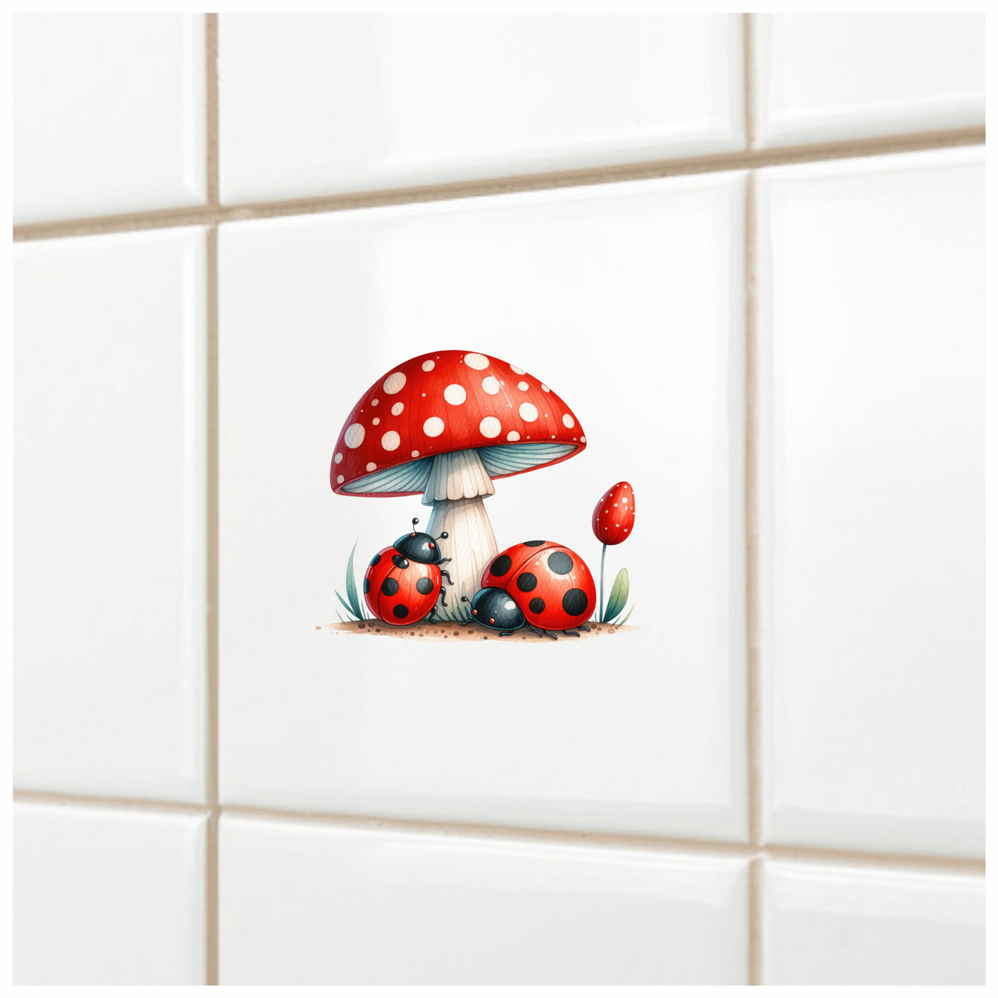 Red Mushroom Ladybug Green Grass Vinyl Sticker Decal