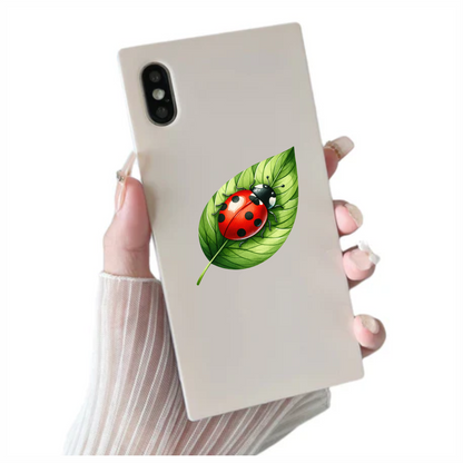 Red Ladybug Green Leaf Vinyl Sticker Decal