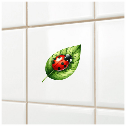 Red Ladybug Green Leaf Vinyl Sticker Decal