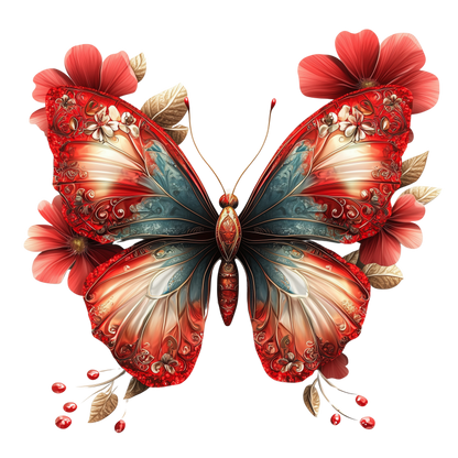 Red Butterfly Flowers Nature Decor Vinyl Sticker Decal
