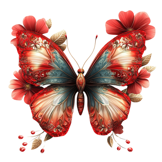 Red Butterfly Flowers Nature Decor Vinyl Sticker Decal