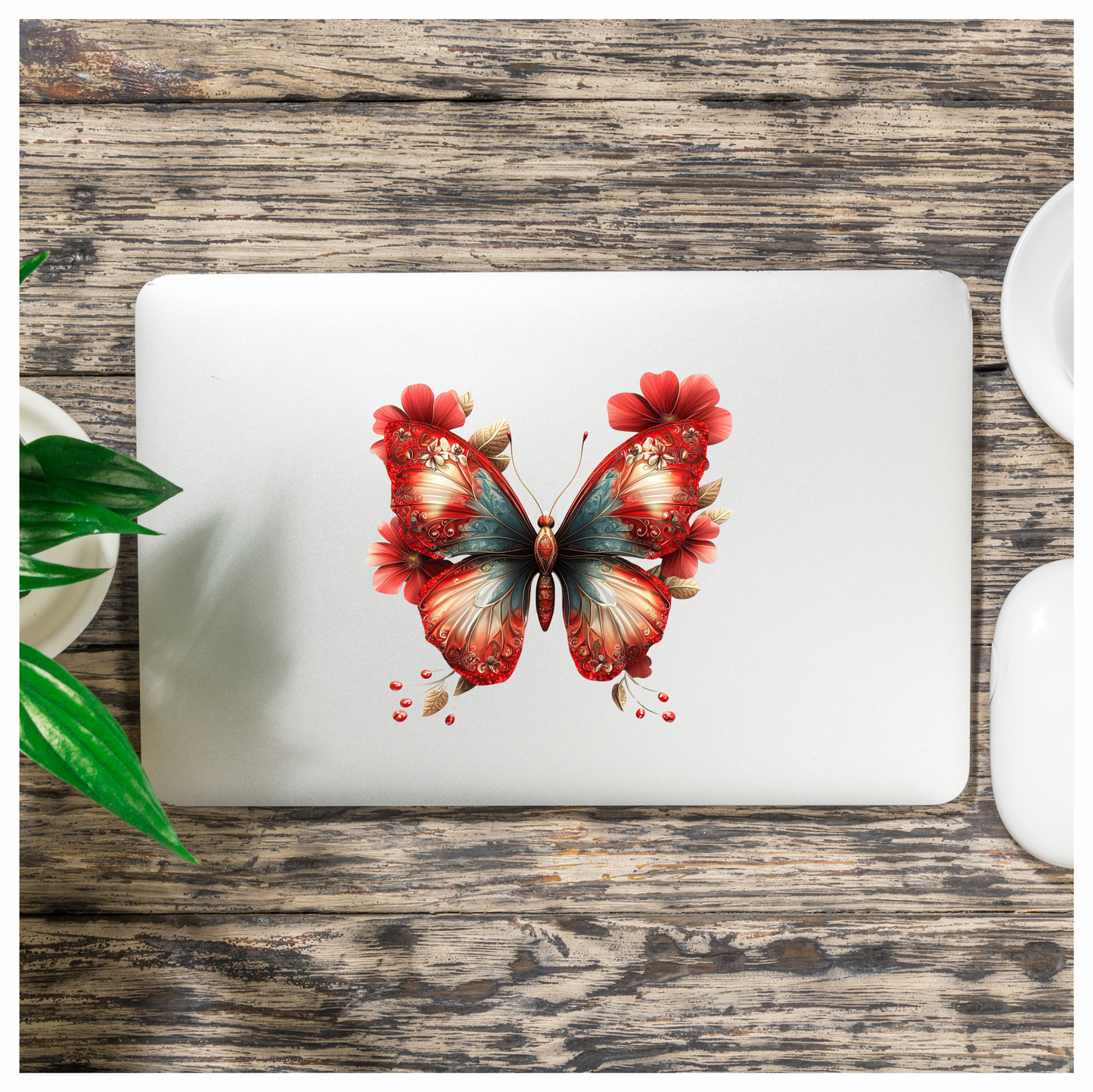 Red Butterfly Flowers Nature Decor Vinyl Sticker Decal