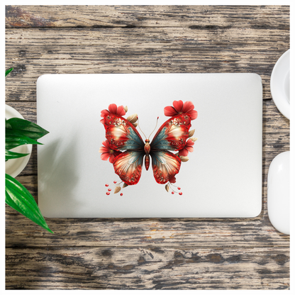 Red Butterfly Flowers Nature Decor Vinyl Sticker Decal