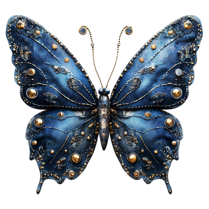 Blue Butterfly Metal Design Floral Vinyl Sticker Decal