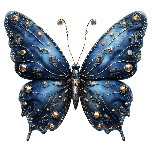 Blue Butterfly Metal Design Floral Vinyl Sticker Decal