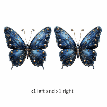 Blue Butterfly Metal Design Floral Vinyl Sticker Decal