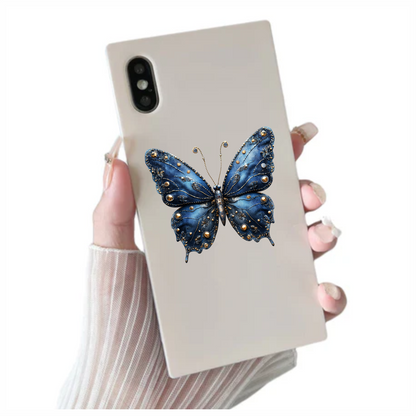 Blue Butterfly Metal Design Floral Vinyl Sticker Decal