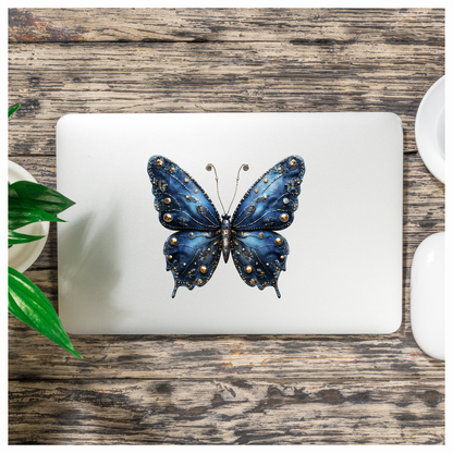 Blue Butterfly Metal Design Floral Vinyl Sticker Decal