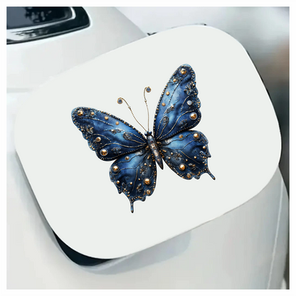 Blue Butterfly Metal Design Floral Vinyl Sticker Decal