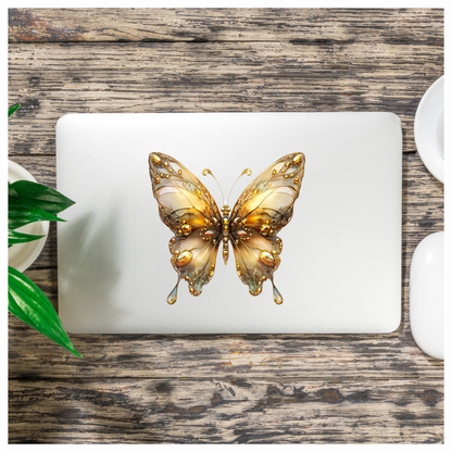 Butterfly Gold Color Insect Detailed Elegant Vinyl Sticker Decal