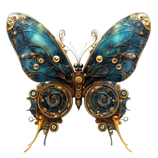 Blue Butterfly Steampunk Gear Design Vinyl Sticker Decal