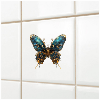 Blue Butterfly Steampunk Gear Design Vinyl Sticker Decal