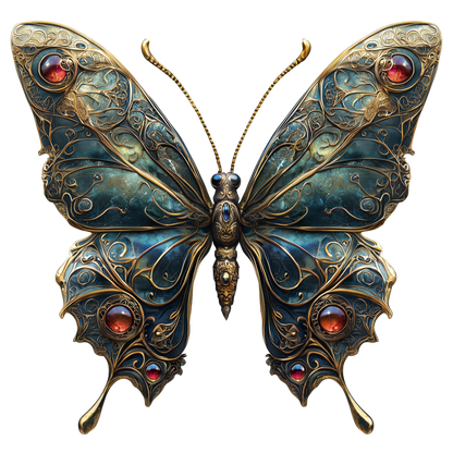 Butterfly Golden Blue Jewel Vinyl Sticker Decal