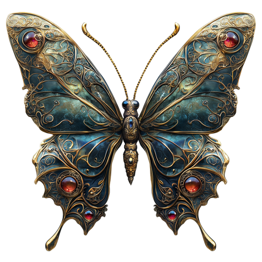 Butterfly Golden Blue Jewel Vinyl Sticker Decal